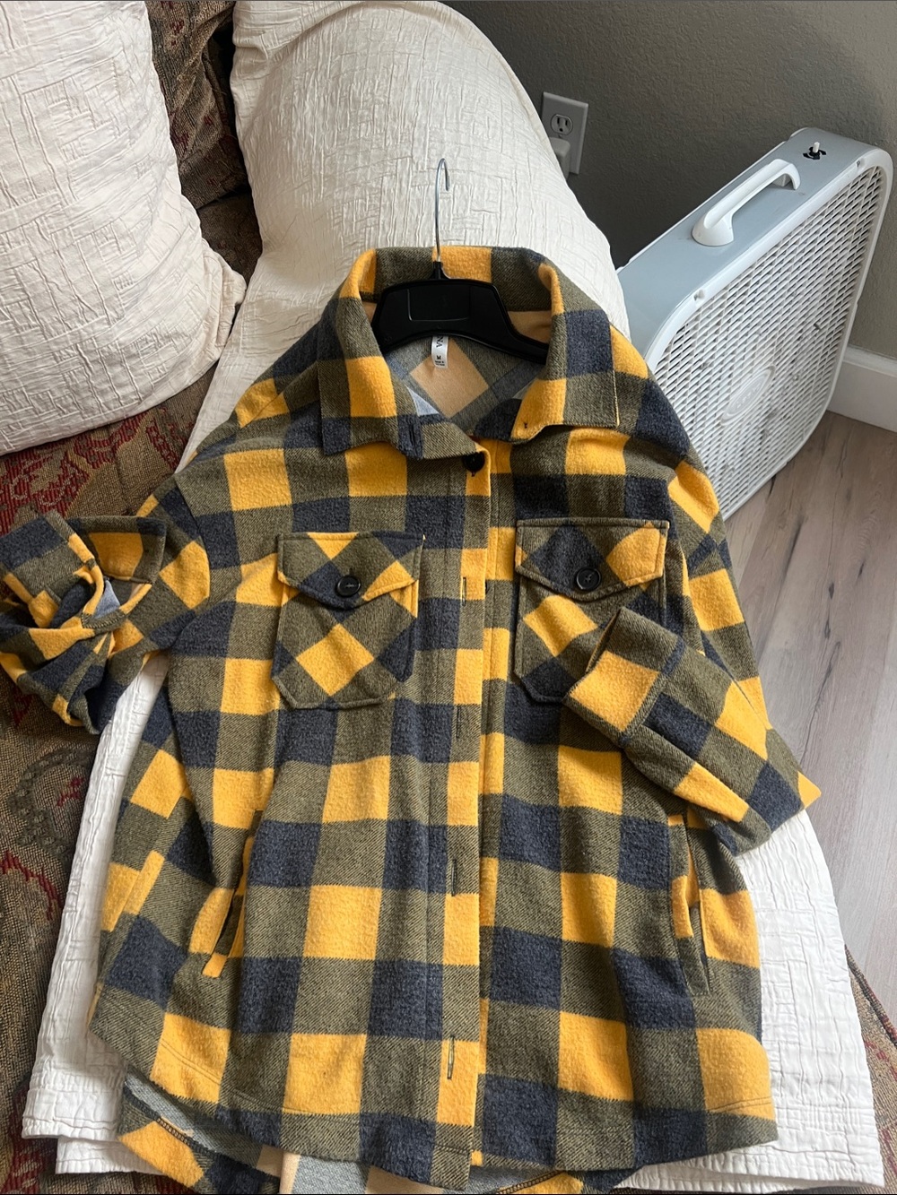 Women’s Buffalo Plaid Button-Up Jacket - Yellow & Gray
